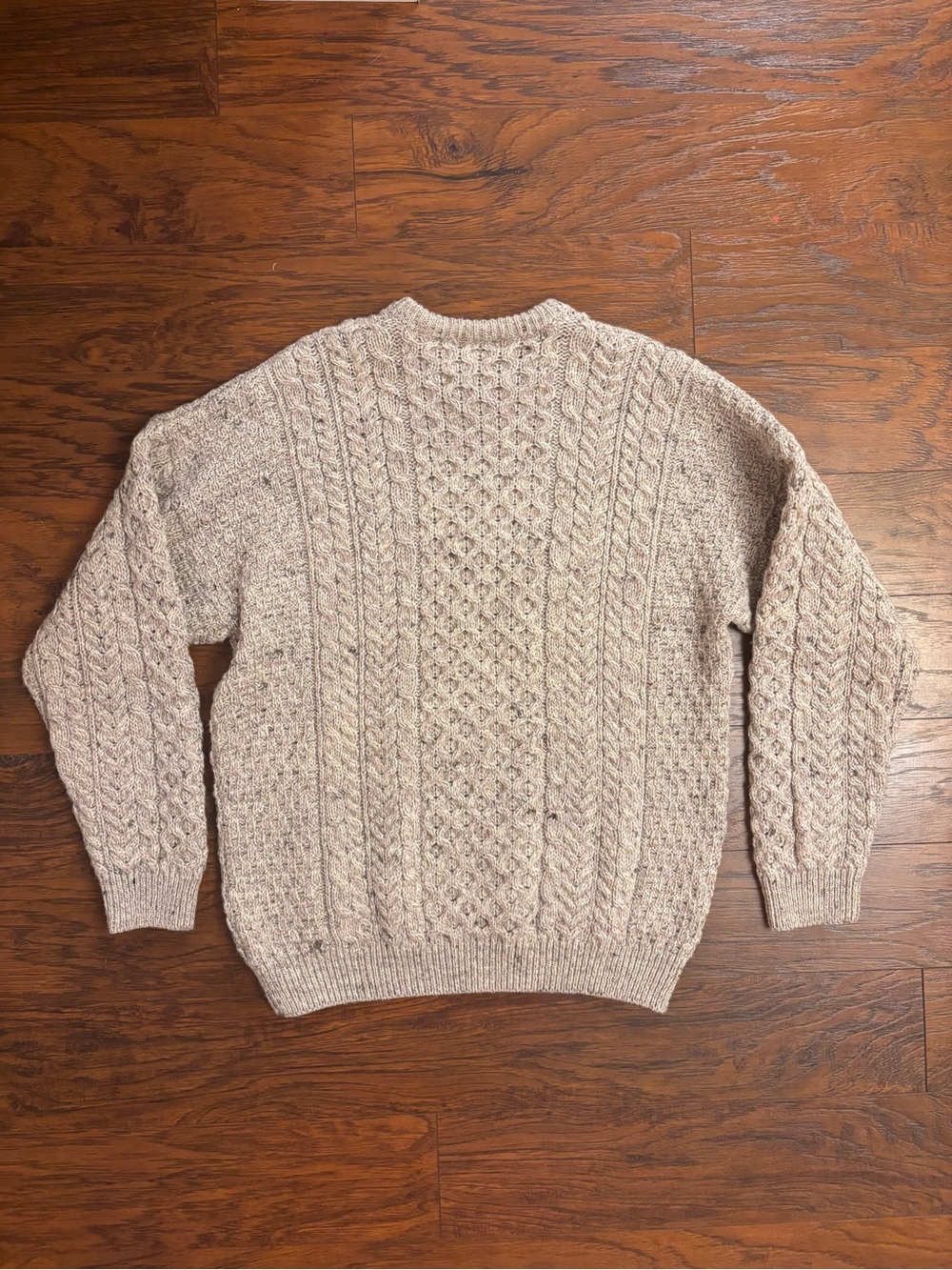Carraig Donn XL Traditional Unisex Aran Sweater Brown Wool - Picture 5 of 5
